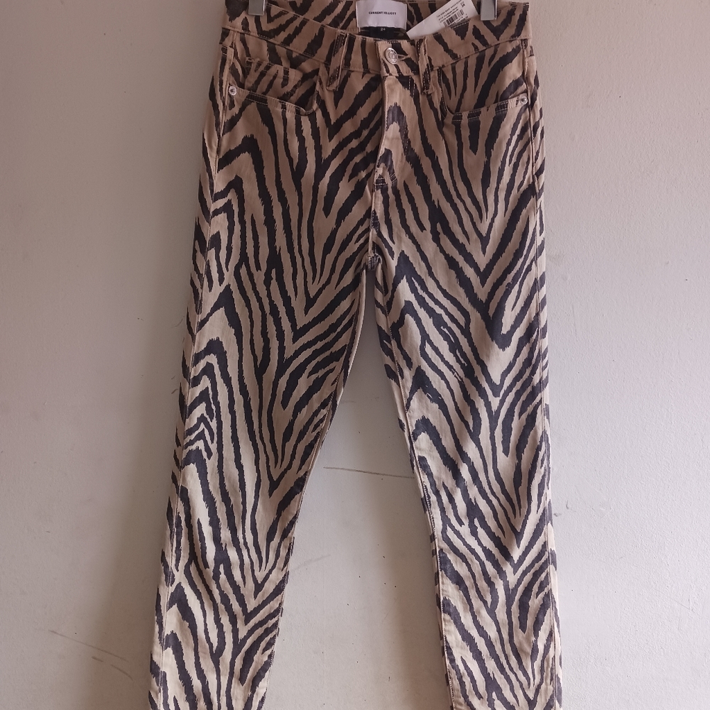 Pants, Current/Elliott, 24, beige dark brown zebra print,